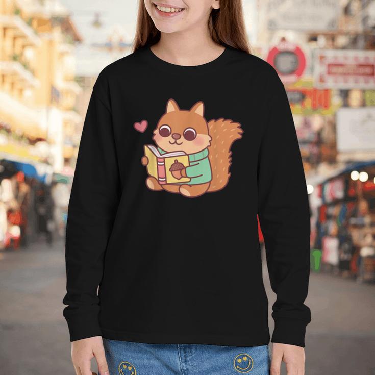 Cute Squirrel Reading A Book Lovers Anime Kawaii Women Kids Youth Long Sleeve Tee Cute Squirrel Reading A Book Lovers Anime Kawaii Women Kids Youth Long Sleeve Tee