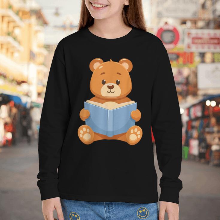 Cute Teddy Bear Reading Book Adorable For Readers Youth Long Sleeve Tee Cute Teddy Bear Reading Book Adorable For Readers Youth Long Sleeve Tee