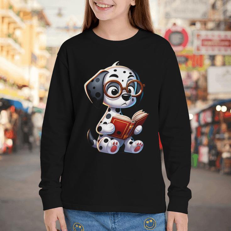 Dalmatian Reading a Book Dog Youth Long Sleeve Tee Dalmatian Reading a Book Dog Youth Long Sleeve Tee