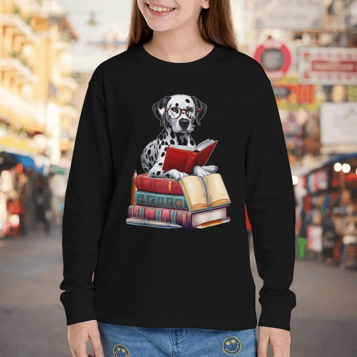 Dalmatian Reading Books Matching Bookworm Readers Librarian Youth Long Sleeve Tee