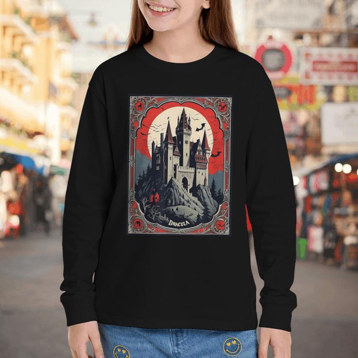 Dracula's Castle Book Cover Illustration Youth Long Sleeve Tee