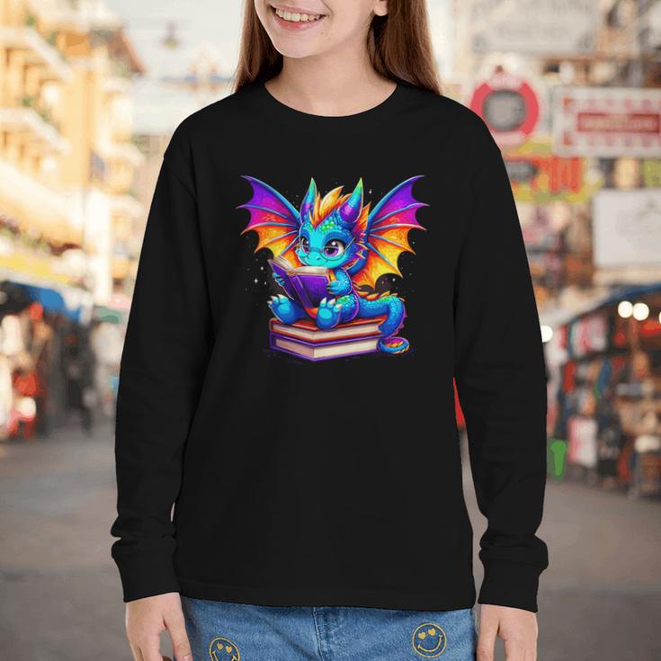 Dragon Reading a Book Bookworm Book Youth Long Sleeve Tee