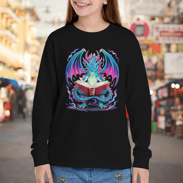 Dragon Reading Book Lover Youth Long Sleeve Tee