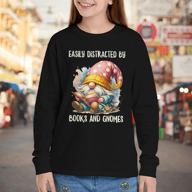 Easily Distracted By Books And Gnomes Book Reading Gnome Youth Long Sleeve Tee Easily Distracted By Books And Gnomes Book Reading Gnome Youth Long Sleeve Tee