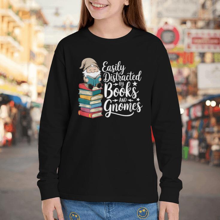 Easily Distracted By Books And Gnomes Youth Long Sleeve Tee