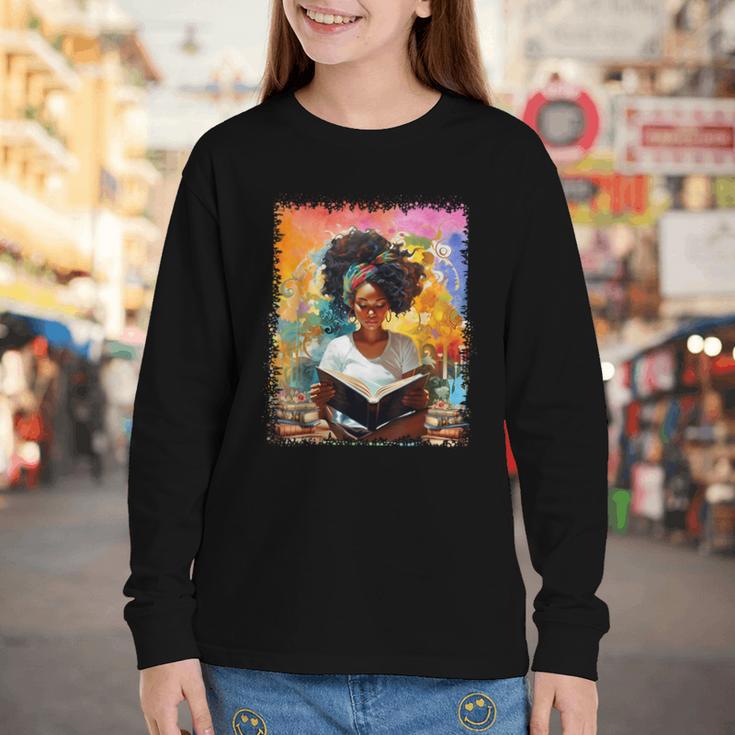 Educated Afro Girl Reading Book Lover History Month Youth Long Sleeve Tee