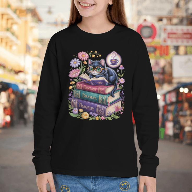 Fantasy Drama Tragedy Cute Cat Book Lover Readers Librarians Youth Long Sleeve Tee Fantasy Drama Tragedy Cute Cat Book Lover Readers Librarians Youth Long Sleeve Tee