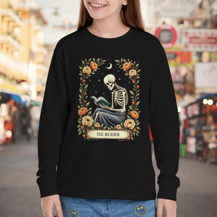 Floral Tarot Card The Reader Skeleton Reading Book Youth Long Sleeve Tee Floral Tarot Card The Reader Skeleton Reading Book Youth Long Sleeve Tee