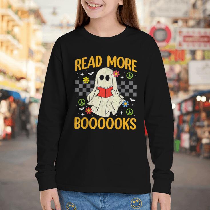 Ghost Reading Books Teacher Student Halloween Read More Book Youth Long Sleeve Tee