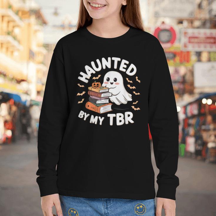 Haunted By My TBR Cute Ghost Book Reading Teacher Halloween Youth Long Sleeve Tee Haunted By My TBR Cute Ghost Book Reading Teacher Halloween Youth Long Sleeve Tee