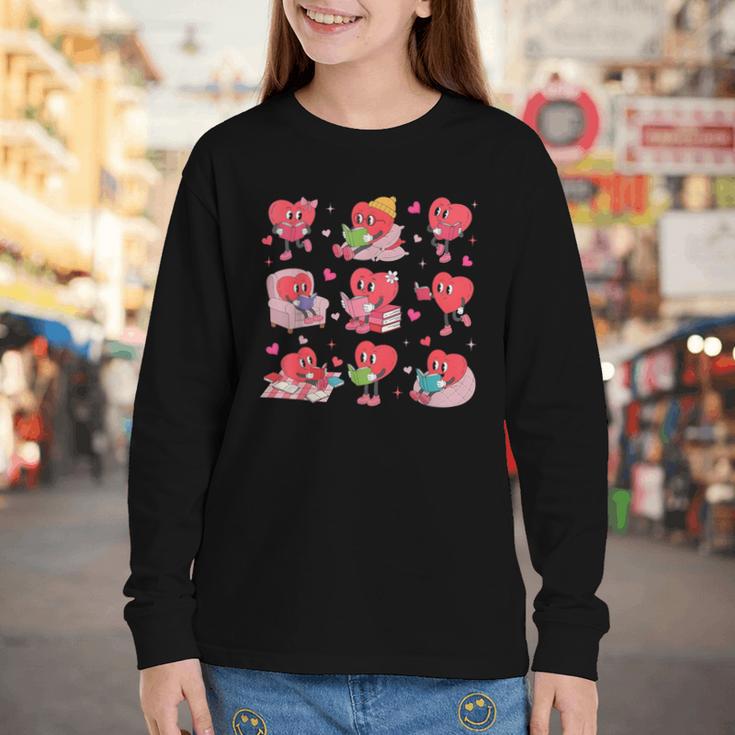 Hearts Reading Book Lovers All Booked For Valentine Youth Long Sleeve Tee