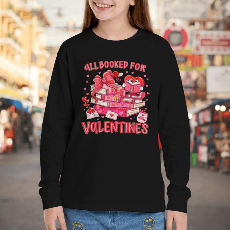 HUGvyn All Booked For Valentines Teacher Book Reading Heart Youth Long Sleeve Tee
