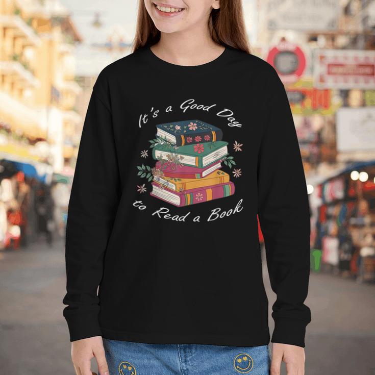It's a Good Day To Read a Book Floral Stack Tee Youth Long Sleeve Tee