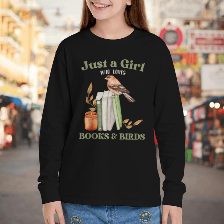 Just a Girl Who Loves Books And Birds Book Reading Bird Love Youth Long Sleeve Tee