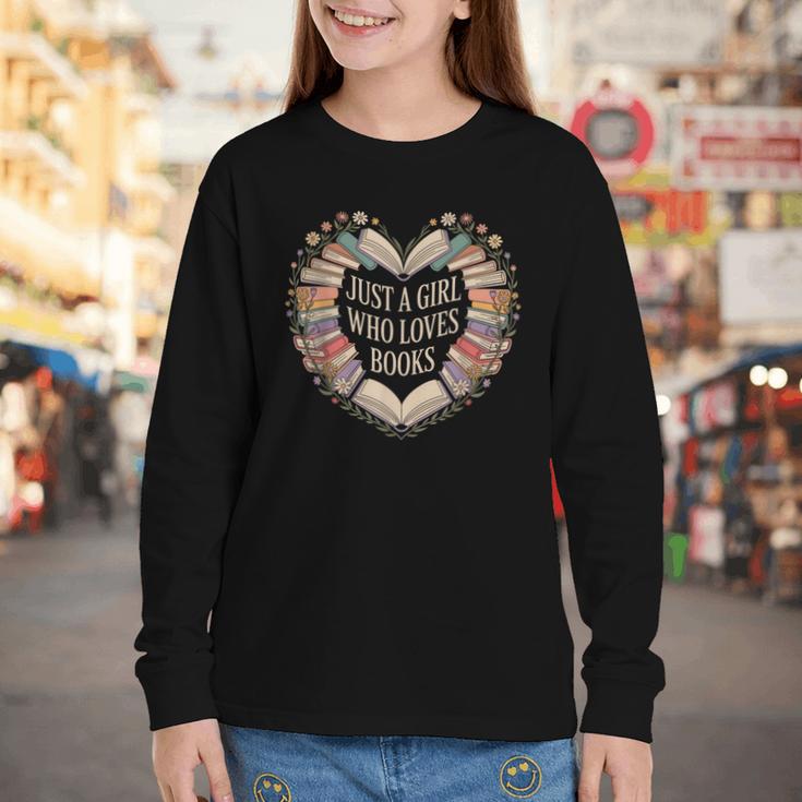 Just a Girl Who Loves Books Book Lover Librarian For Women Youth Long Sleeve Tee