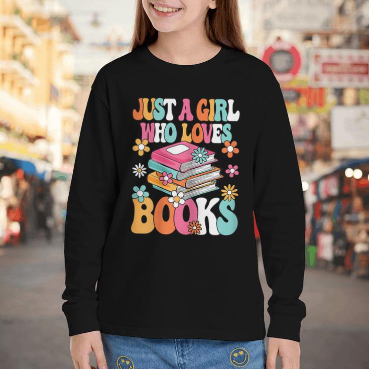 Just A Girl Who Loves Books Reading Cute Bookworm Girls Kids Youth Long Sleeve Tee