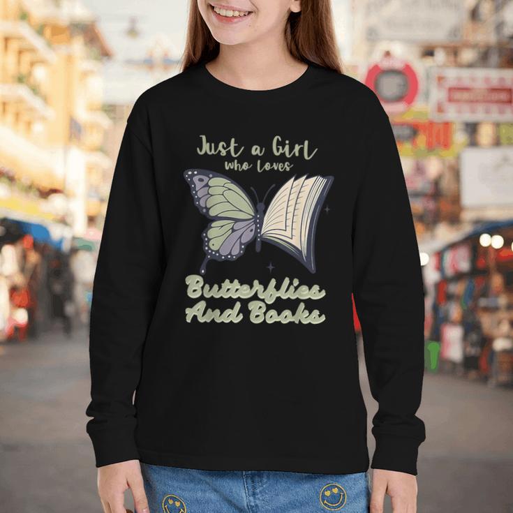 Just a Girl Who Loves Butterflies And Books Butterfly Youth Long Sleeve Tee