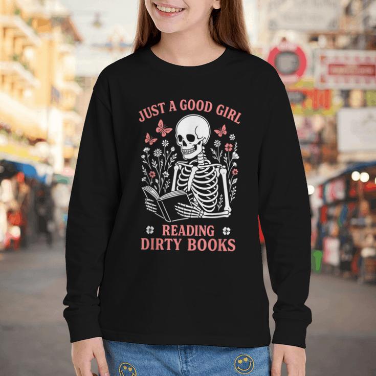Just A Good Girl Reading Dirty Books Dark Romance Youth Long Sleeve Tee
