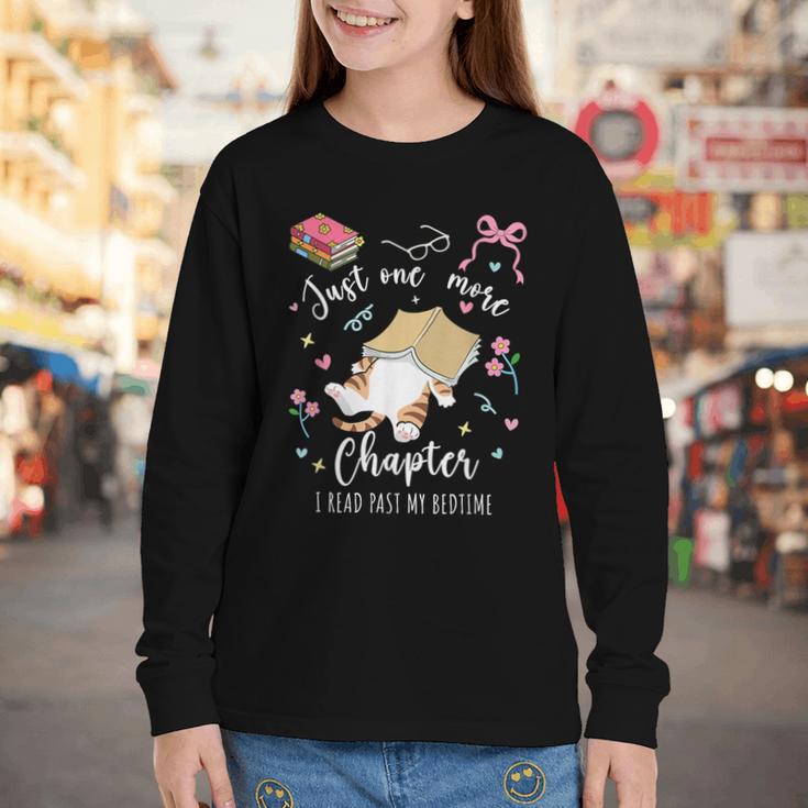 Just One More Chapter I Read Past My Bedtime Cat Book Lover Youth Long Sleeve Tee