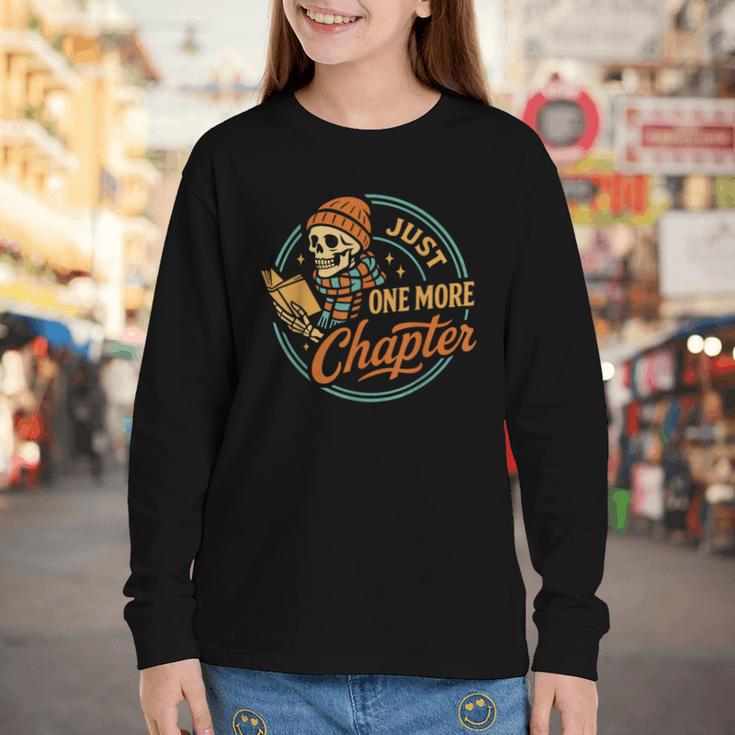 Just One More Chapter Skeleton Reading Book Scaft Beanie Youth Long Sleeve Tee