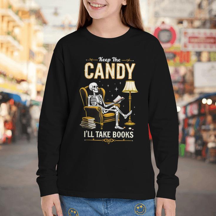 Keep The Candy I'Ll Take Books Halloween Youth Long Sleeve Tee