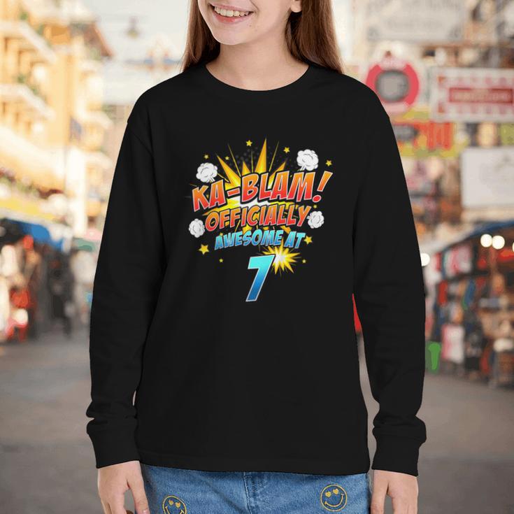 Kids Ka-Blam 7 Year Old Boys 7th Birthday Comic Book Super Hero Youth Long Sleeve Tee