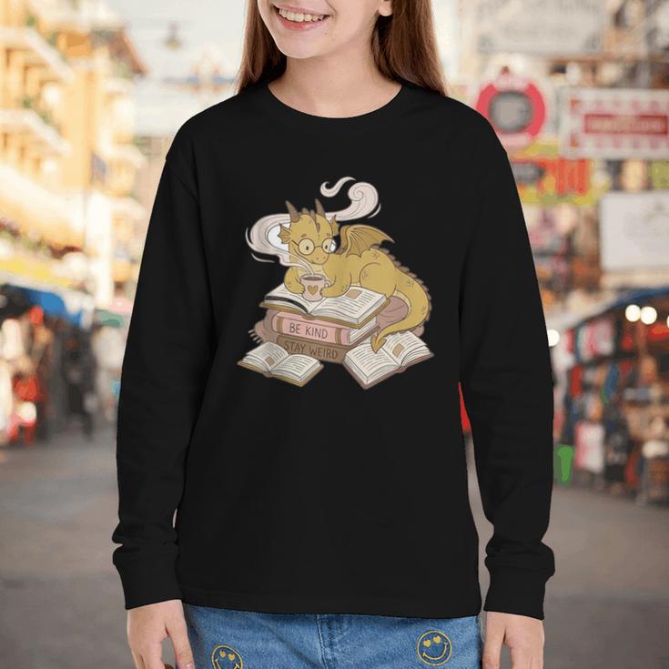 Be Kind Stay Weird Read Books Cute Dragon Youth Long Sleeve Tee