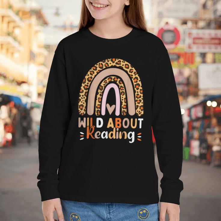 Leopard Teacher Wild About Reading Books Reader Librarian Youth Long Sleeve Tee