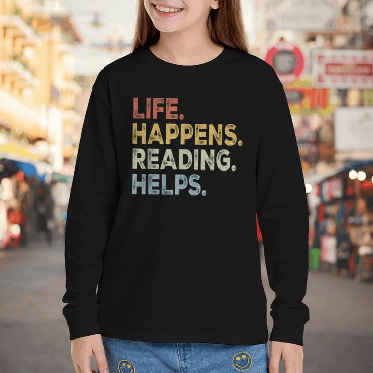 Life Happens Reading Helps Book Lovers Vinage Youth Long Sleeve Tee Life Happens Reading Helps Book Lovers Vinage Youth Long Sleeve Tee