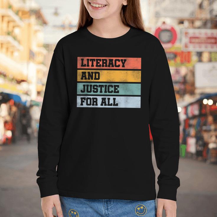 Literacy And Justice For All Stop Book Banning Banned Books Youth Long Sleeve Tee