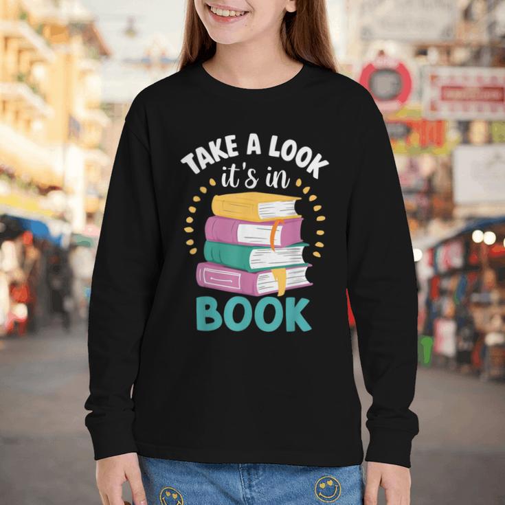 Take a Look It's In a Book Teacher Reading Apparel Youth Long Sleeve Tee Take a Look It's In a Book Teacher Reading Apparel Youth Long Sleeve Tee