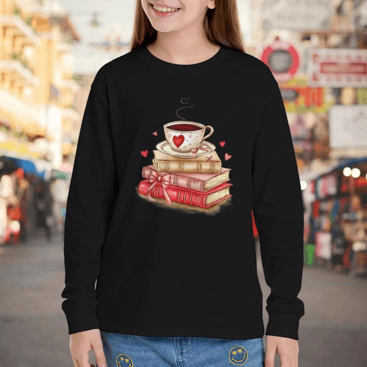 Love Book Coffee Heart Coquette Bow Valentines Day Youth Long Sleeve Tee Love Book Coffee Heart Coquette Bow Valentines Day Youth Long Sleeve Tee