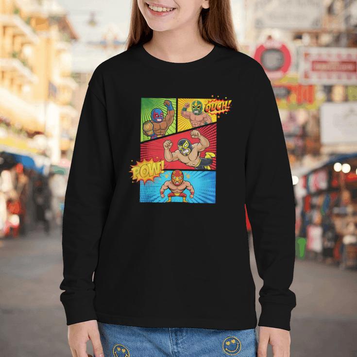 Lucha Libre Comic Book Mexican Wrestling Cartoon Wrestler Youth Long Sleeve Tee