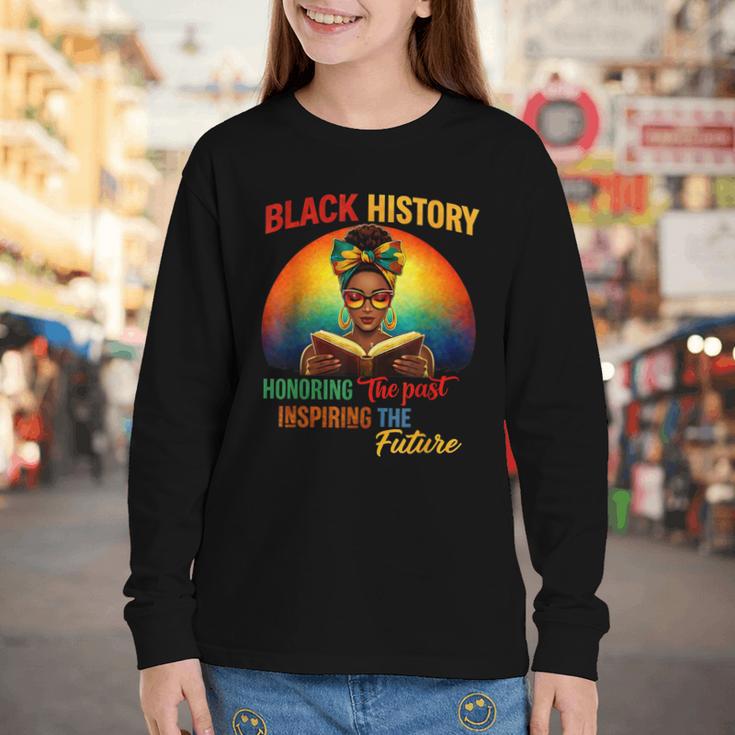 Melanin Honoring Past Inspiring Pride Book Month Youth Long Sleeve Tee