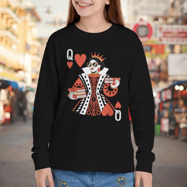 Modern Queen Of Hearts Book Lover Reading Novels Romantasy Youth Long Sleeve Tee