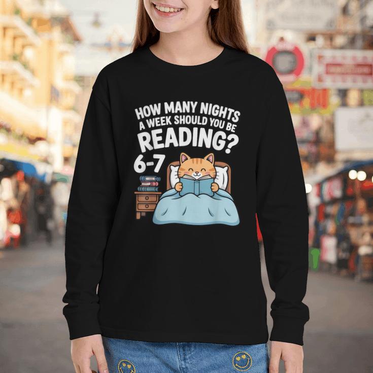 Orange Cat Reading Book 67 Six Seven Meme Youth Long Sleeve Tee