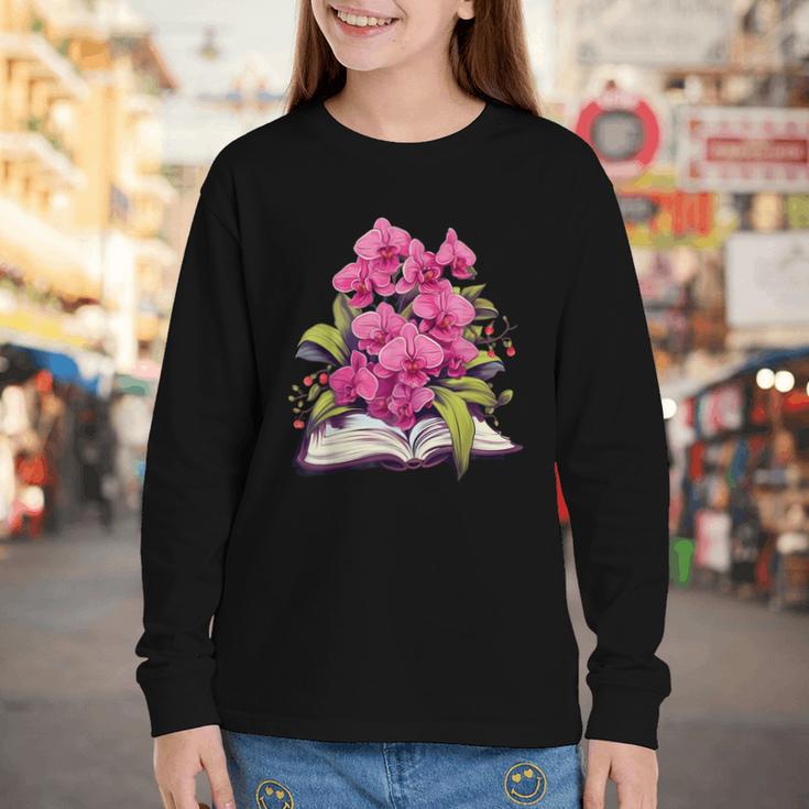 Orchids Flowers Book Floral Youth Long Sleeve Tee