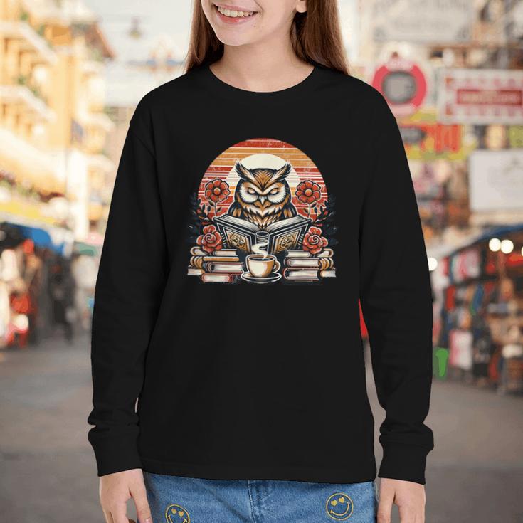 Owl Reading Books Book Library Bookworm Youth Long Sleeve Tee