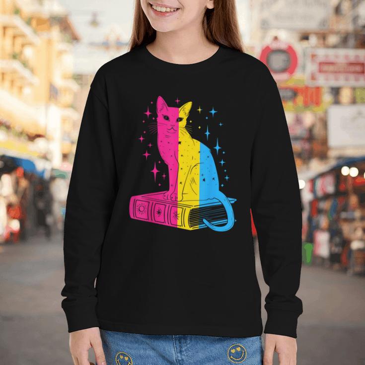 Pansexual Pride Celestial Cat Sitting Book LGBTQ Pan Colors Men Women Youth Long Sleeve Tee Pansexual Pride Celestial Cat Sitting Book LGBTQ Pan Colors Men Women Youth Long Sleeve Tee