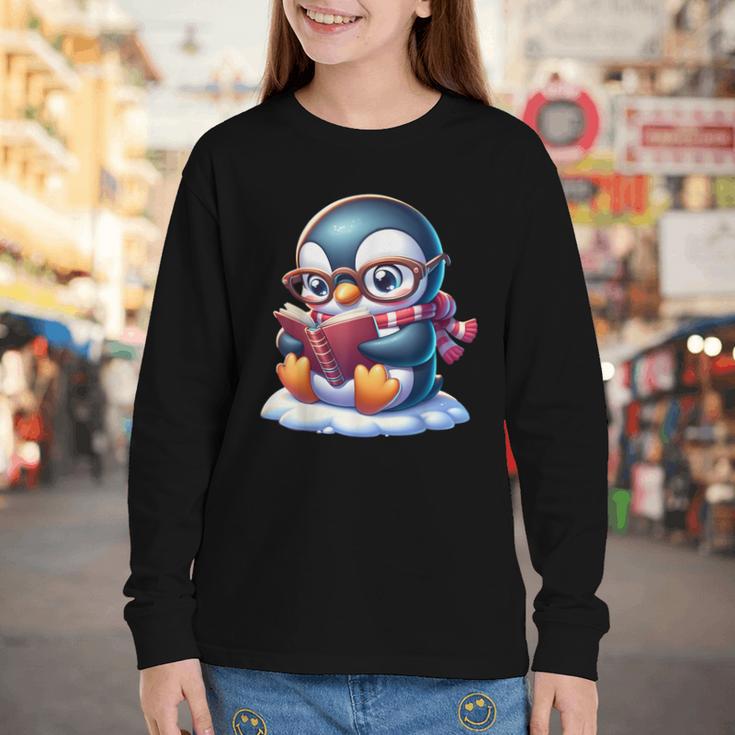 Penguin Reading a Book Animal Youth Long Sleeve Tee