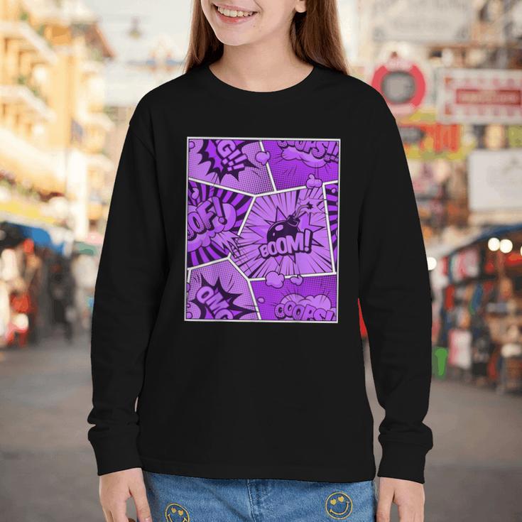 Purple Comic Book Purple Color Graphic Youth Long Sleeve Tee
