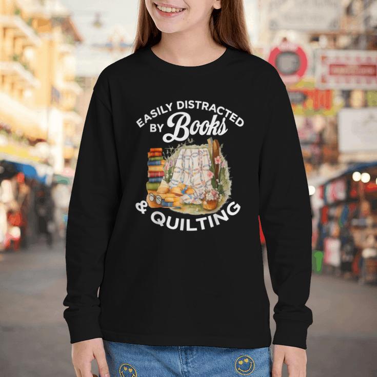 Quilting Sewing Machine Quilter Easily Distracted By Book Youth Long Sleeve Tee