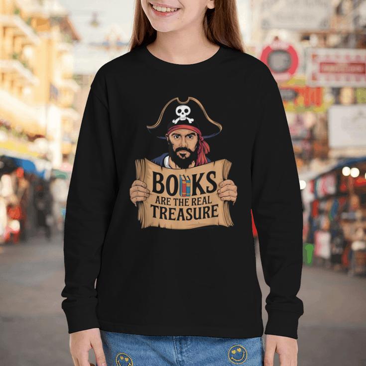 Read Book Reader Library Reading Librarian Pirate Bookworm Youth Long Sleeve Tee