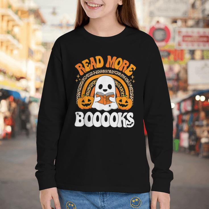 Read More Books Booooks Ghost Pumpkin Cute Teacher Halloween Youth Long Sleeve Tee