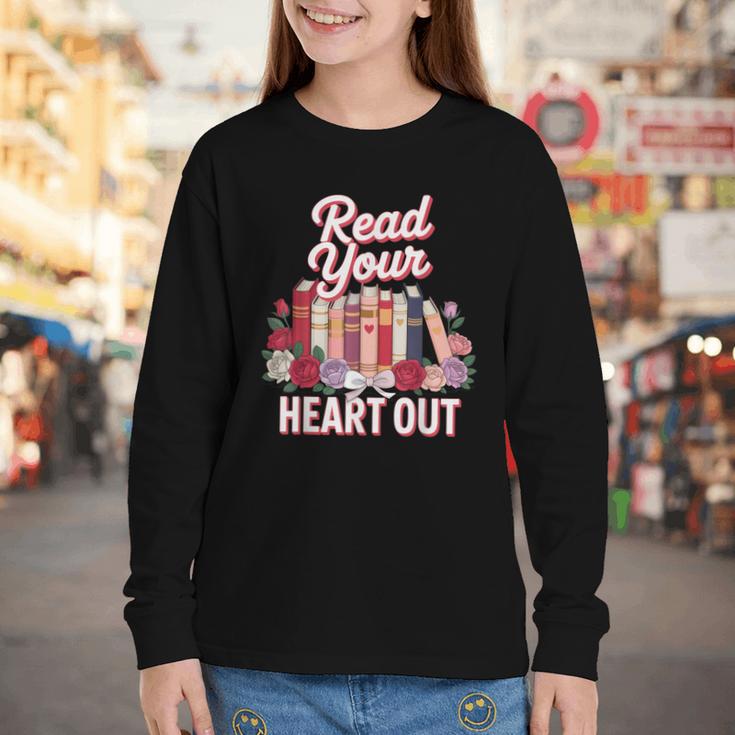 Read Your Heart Out Book Lover Reading Enthusiasts Floral Youth Long Sleeve Tee