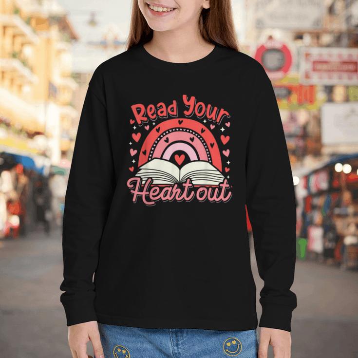 Read Your Heart Out Book Valentines Day Reading Teacher Youth Long Sleeve Tee