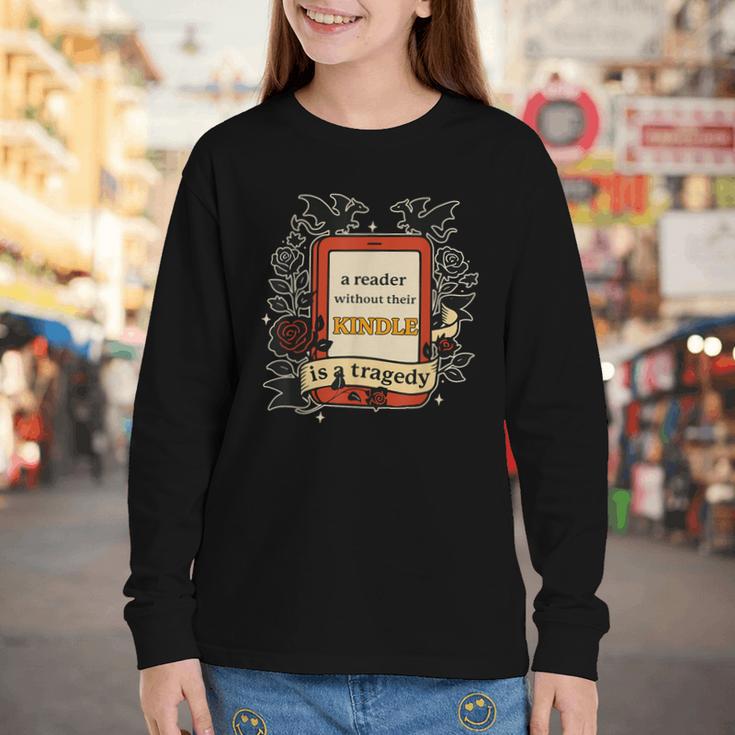 A Reader Without Their Book Is A Tragedy Dragon Rider Quote Youth Long Sleeve Tee