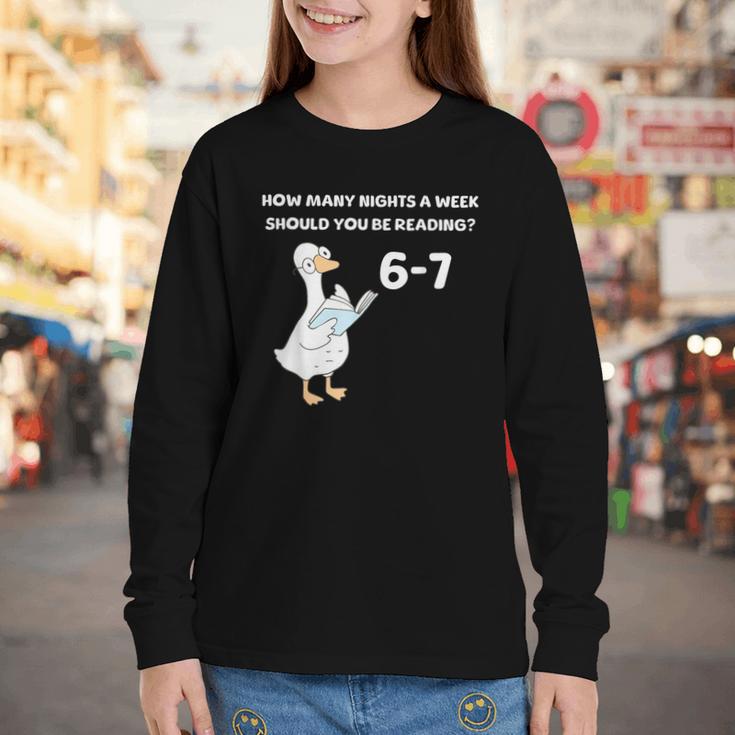 Reading 6-7 Silly Goose Read Books Bookish Bookworm Youth Long Sleeve Tee