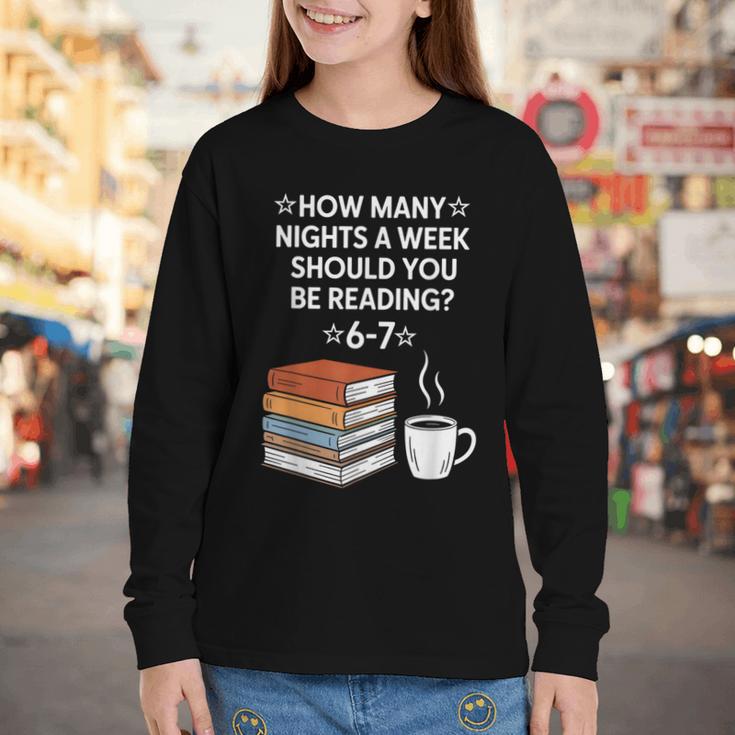 Reading 6-7 Six Seven Meme English Teacher Book Lover Youth Long Sleeve Tee