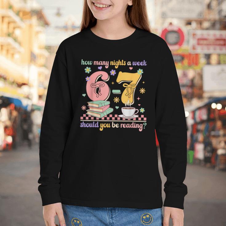 Reading 67 Teacher Six Seven Reading 6 7 Book Lover Youth Long Sleeve Tee